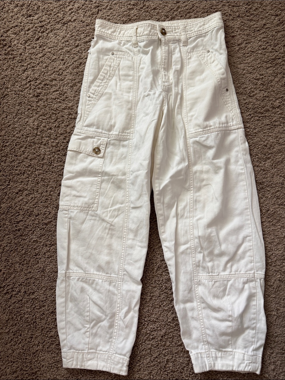 Anthropologie The Carson Utility Barrel Pants Cream size 0